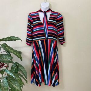 Eloquii Womans plus size 16 Striped Dress  Neck Tie Stretch Short Sleeve
